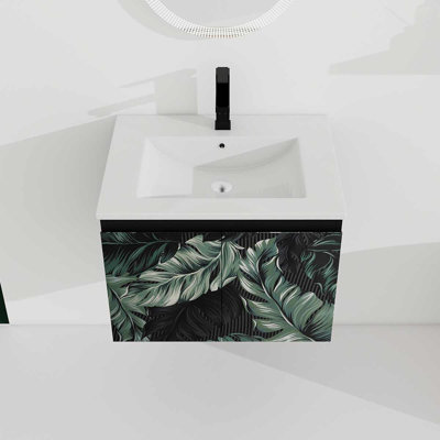 24'' Wall-Mounted Bathroom Vanity With Ceramics Sink, Cabinet With Soft-Close Door