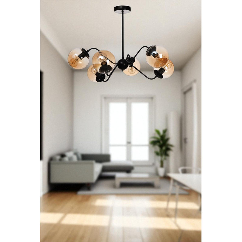 Lustre réglable élégant, structure en métal noir et miel, capuchon de 15,0 x 15,0 cm, hauteur: 15,7 - 23,6 pouces | 6 x culot E27 de 40 W maximum | Éclairage intérieur élégant pour le salon et la salle à manger, design moderne