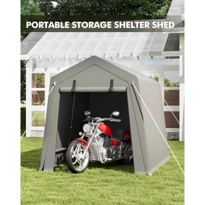 Motorcycle Storage Sheds 7x10 Ft, Portable Shed With Rolled Up Zipper Door, Waterproof, Storage Tent Heavy Duty For Motorcycle, Bike, Firewood, Garden Tools