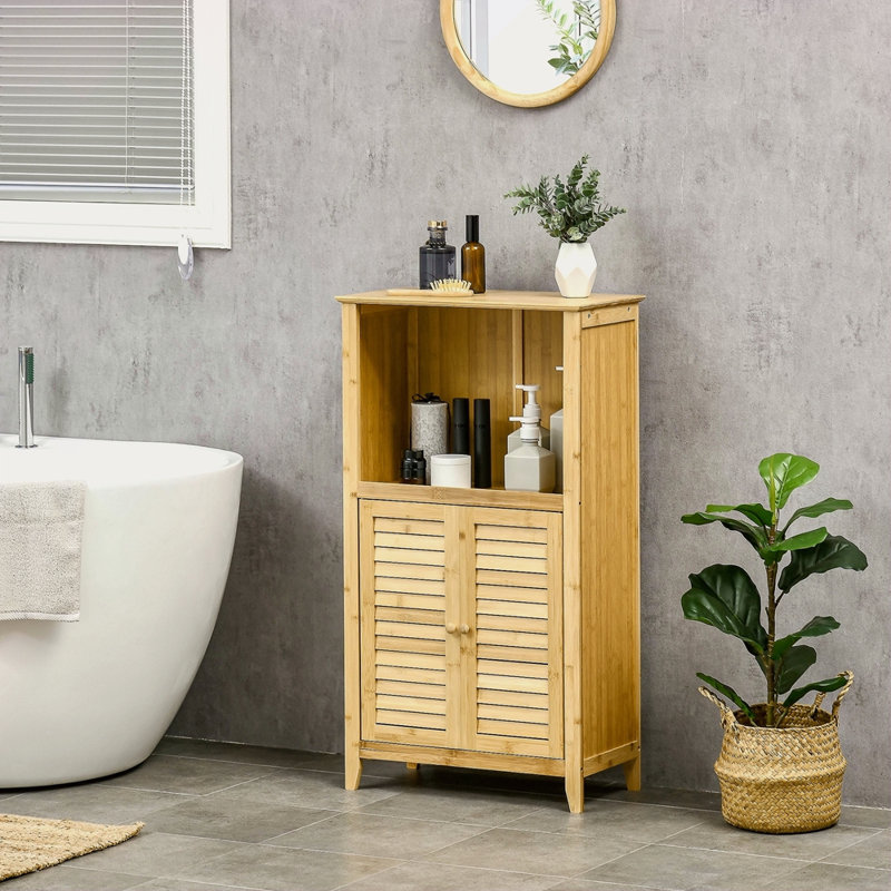 Bamboo Floor Cabinet Bathroom Floor Cabinet Living Room Organizer Tower With Multiple Shelves And Doors