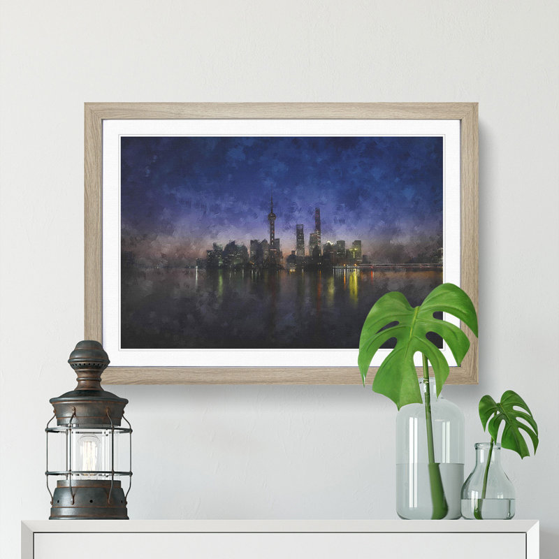 Evening Reflections of Shanghai - Picture Frame Graphic Art Print, Oak Framed, 24cm H x 33cm W x 2cm D