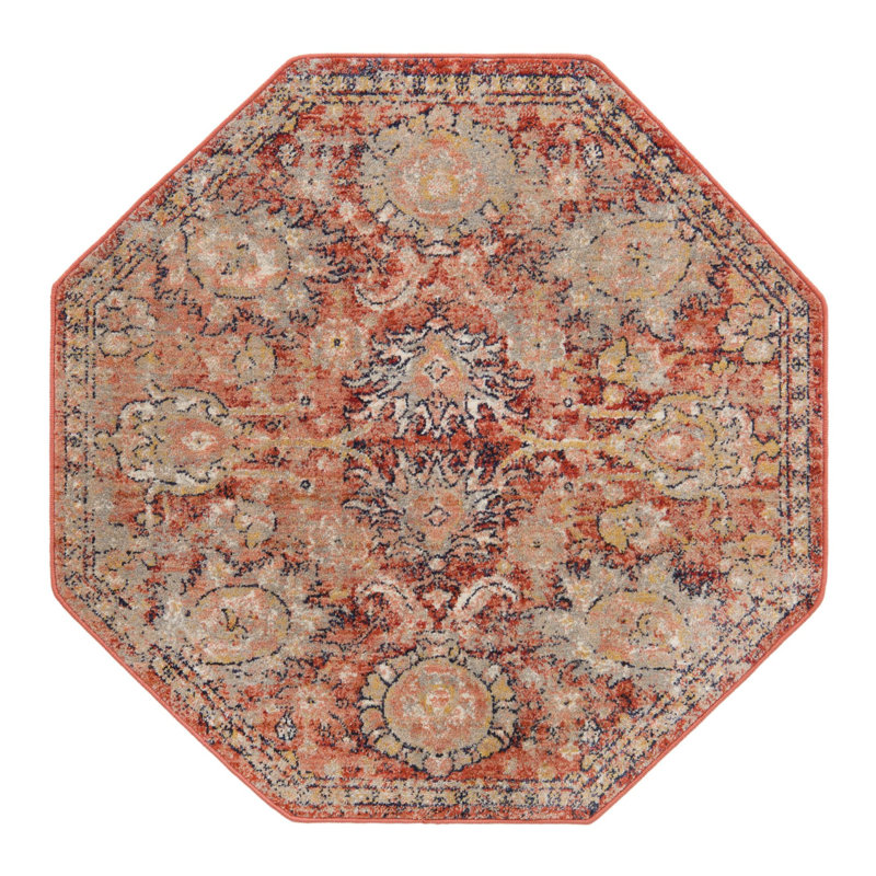 Tapis rouge brique Akira, Octogone 3 pi 11 po x 3 pi 11 po