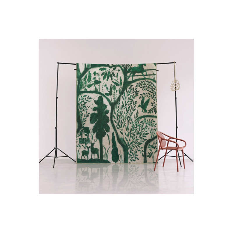 Tapis décoratif vert à motif de forêt et de loup, Sous-tapis rectangulaire 3 pi 11 po x 5 pi 11 po i