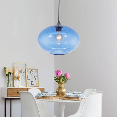 1 - Light Blue Bubble Glass Shade Single Round Pendant Light Fixture