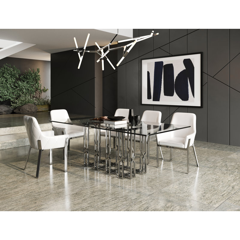 Ericson Modern Clear Glass & Chrome Dining Table for Six