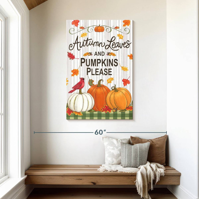 Yarlin Rustic Autumn Leaves And Pumpkins Please, 45" H x 30" W