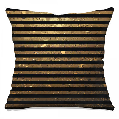 Gold Black Stripes Double Sided Throw Pillows