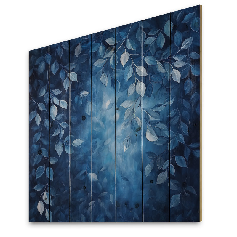 Feuilles de lune clair de lune II - décoration murale en bois de feuilles - sur bois de pin naturel