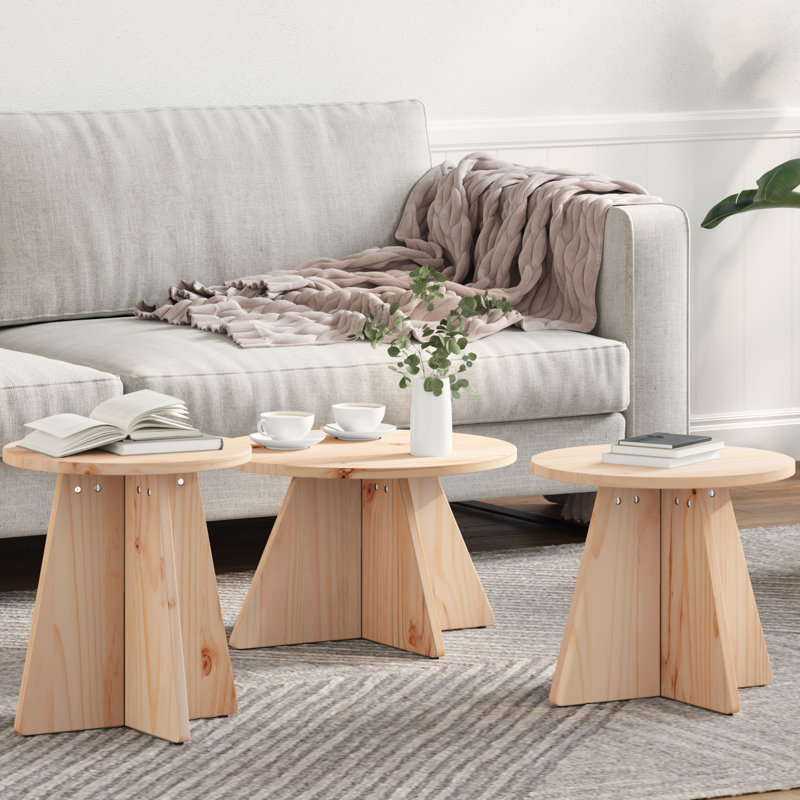 Coffee Table Round Living Room Wooden Rustic Accent Center Low, Natural