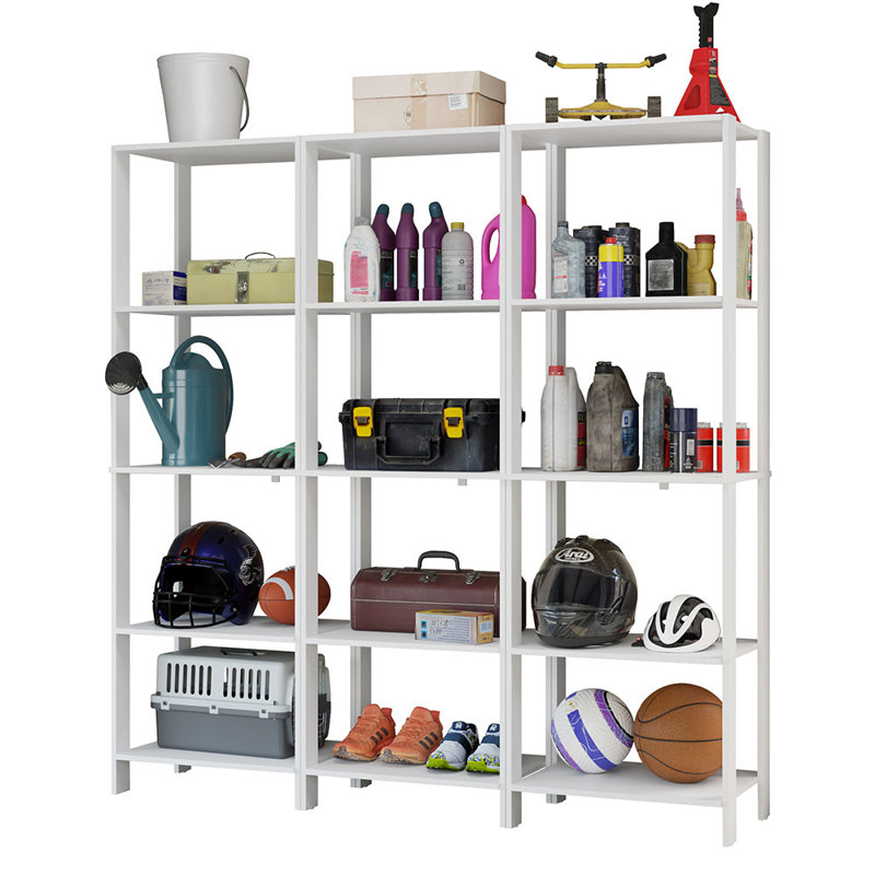  Armoire de rangement pour le garage avec 15 tablettes ouvertes, Blanc