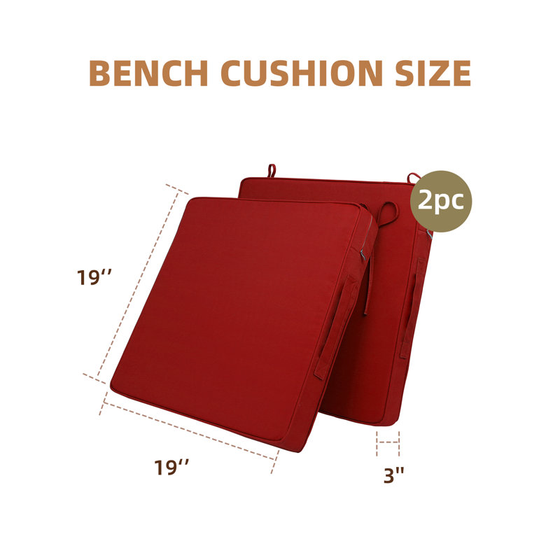 Outdoor Seat Cushion 2-Piece Set, With handles and drawstrings, Square Outdoor Seat Cushion, 19*19*3 in, red, 19" W x 19" D