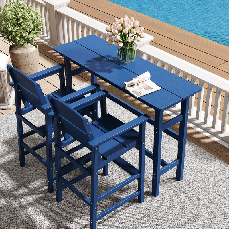 Outdoor Bar Table And Chairs Set, Adirondack Bar Chairs Set Of 2 And Bar Height Table, All Weather Hdpe Outdoor Patio Bar Set, Outdoor Furniture For Outside, Poolside, Backyard, Garden