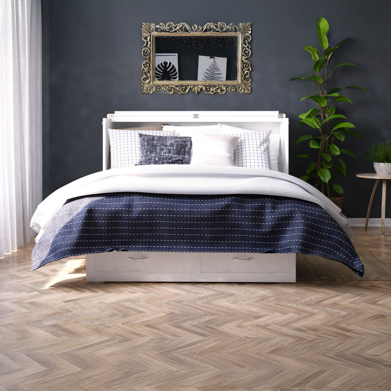 Commode avec lit escamotable et matelas de 6 po, tiroir de rangement et chargeur intégré Greeson, Blanc, Grand