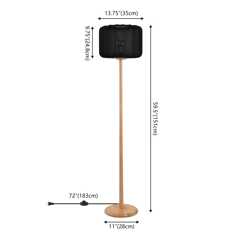 Lampe sur pied à DEL Maryna de 59,5 po, de style minimaliste moderne, en bois avec abat-jour cocon côtelé en forme de citrouille