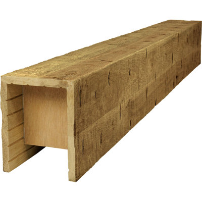 AmeriCraft Wood Hand Hewn Beam, 3-Sided (U-Beam), 3 1/2"W x 3 1/2"H x 36"L, Early American Finish, Stain Grade White Oak