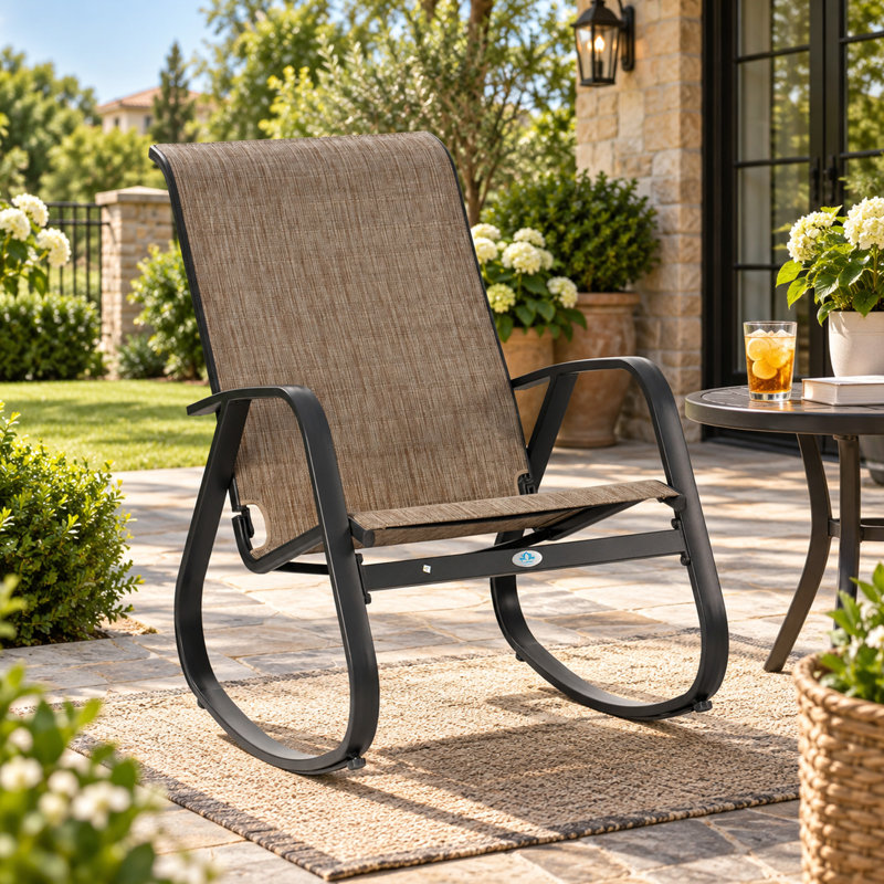 Chaise berçante d'extérieur en métal , Beige