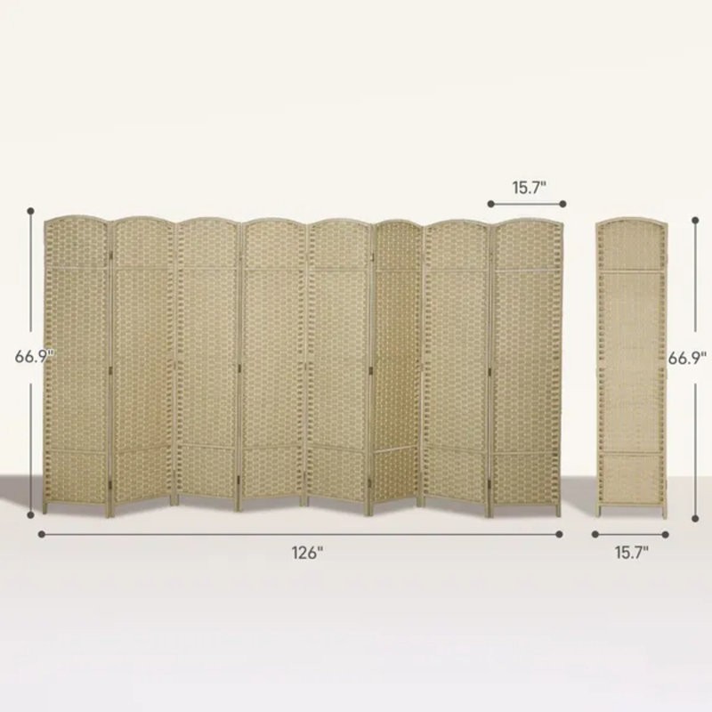 Cloison de séparation pliante 8 panneaux de 5,6 pi de hauteur et cloison autoportante pour bureau personnel, beige