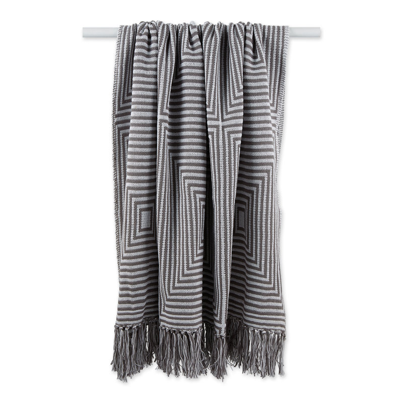 Throws Geo Print Hand Woven Throw Blanket, Gray