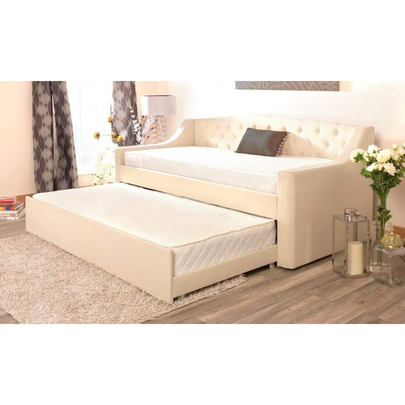 Upholstered Daybed with Trundle, Cream
