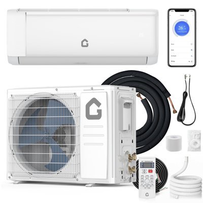 12 000 BTU 21 SEER2 mini pompe à chaleur AC et divisée, inverseur 208-230V, WiFi Smart, autonettoyant, R32, couvre 750 pieds carrés, télécommande, trousse d'installation
