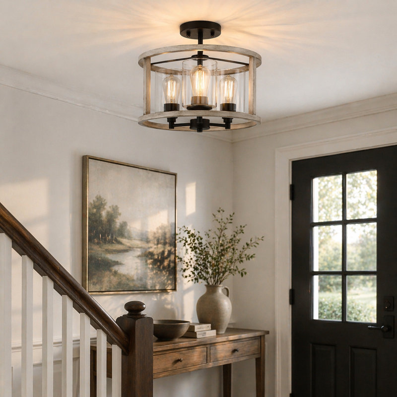 Cotina 3-Lights Glass Semi Flush Mount Ceiling Light, Driftwood