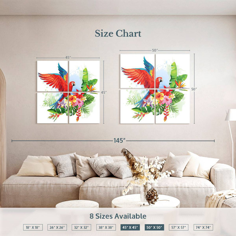 Perroquet floral Brampt, H 45 po x l 45 po