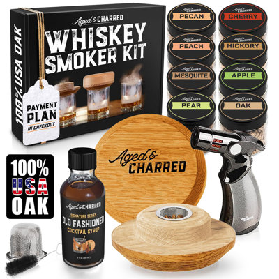 Whiskey Smoker Kit with Torch and Old Fashioned Syrup - 8 Flavors Wood Chips - Bourbon Gifts for Men, Cocktail Smoker kit - USA Oak Smoke Lid (No Butane)