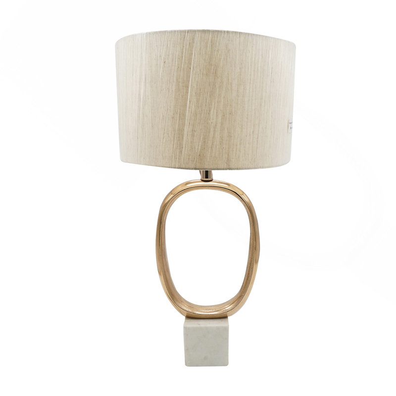 D14x28,5 "Lampe de table ovale en métal découpé avec abat-jour en lin crème