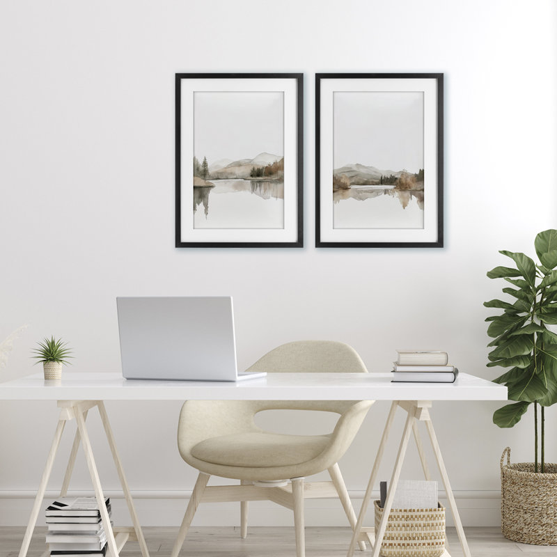 «Softly Flowing Landscape», ensemble de 2 reproductions encadrées sous verre, design par Mona Grace, H 20 po x l 14 po