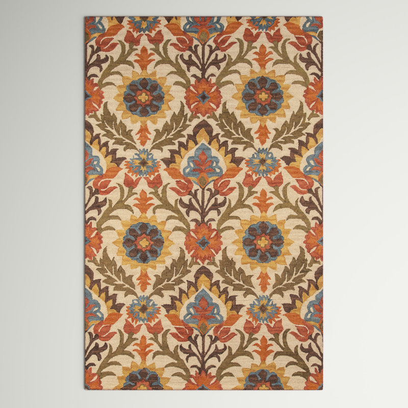 Amalee Hand Tufted Wool Floral Indoor Rug, Rectangle 3'6" x 5'6"