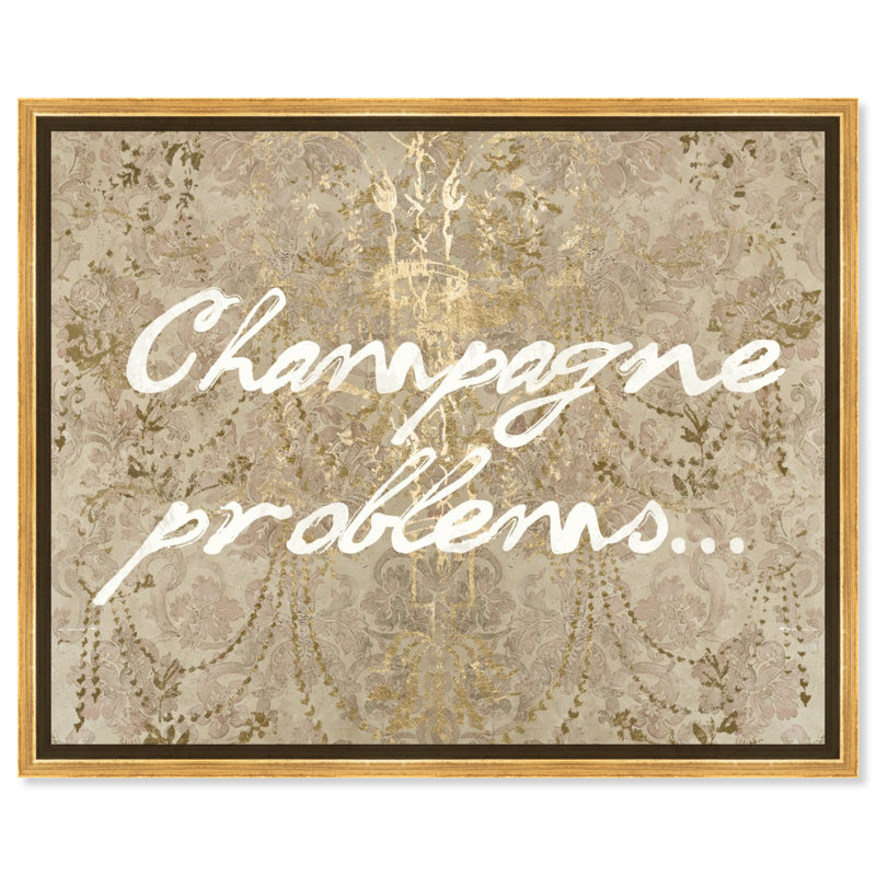 Champagne issues - Art textuel, H 36 po x l 45 po, Toile encadrée d'or