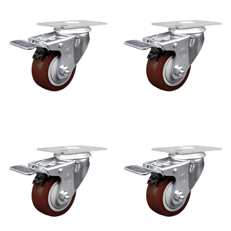 Ensemble de roulettes en polyuréthane 3,5 pouces SS, Marron