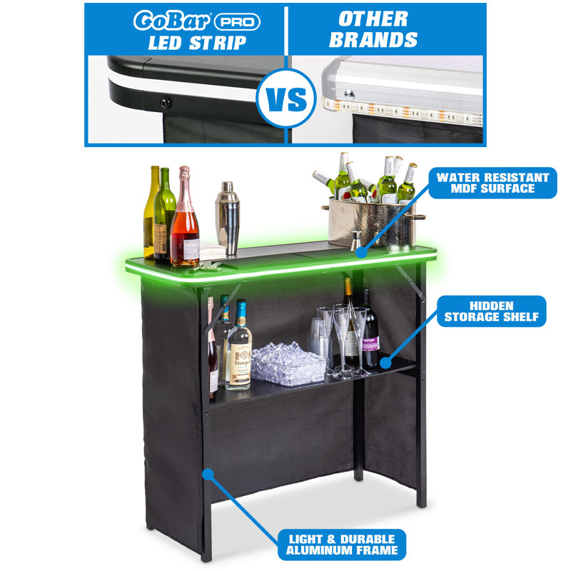 GoBar Portable Bar Table with Multi-Colour LED Lights - Mobile Bartender Station