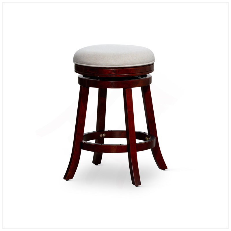 Tabouret de comptoir de 24 pouces avec siège pivotant, finition cerisier, tissu beige, confortable et élégant pour les salles à manger et les bars