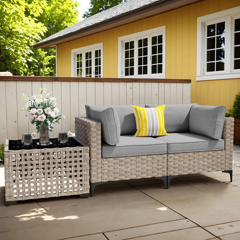 Outdoor Love Seat With Cushion, Gray