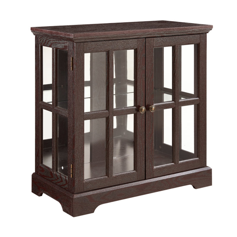 32" Glass Display Cabinet with Smartphone-Controlled LED Lights, Sideboard Buffet Credenza with Glass Doors & Adjustable Shelves, Small Storage Cabinet for Collectibles, Living Room, Apartment