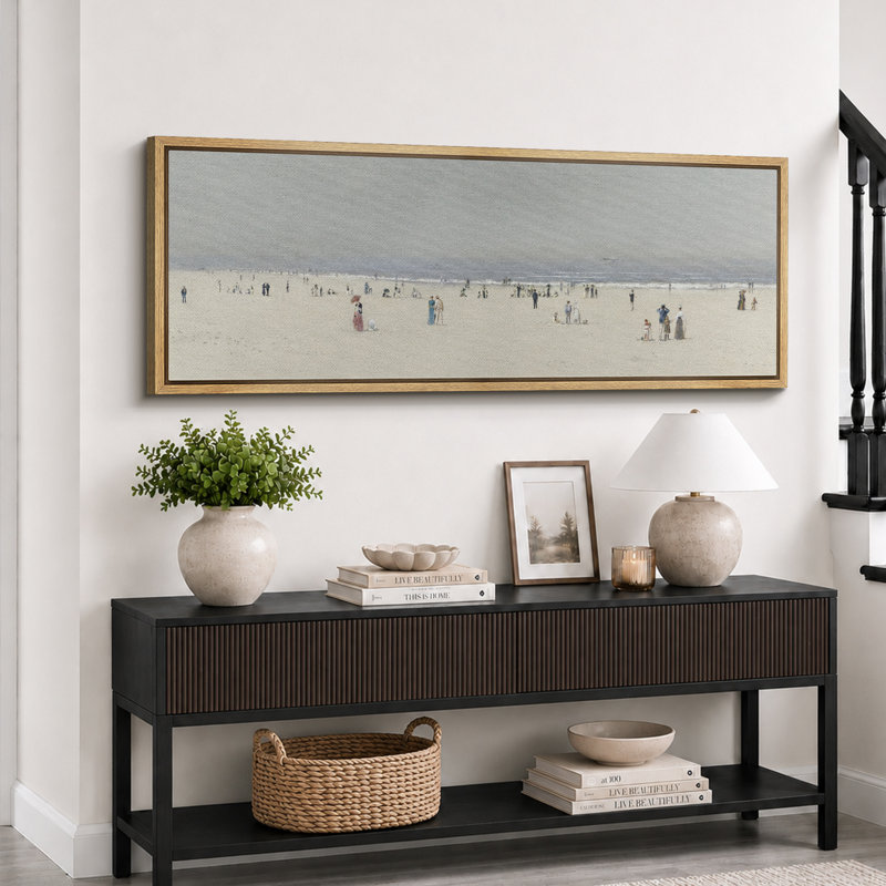 «Coastal Beach Beach Day In Pastel Victorian Style Seaside», reproduction encadrée, H 20 po x l 60 po, Naturel