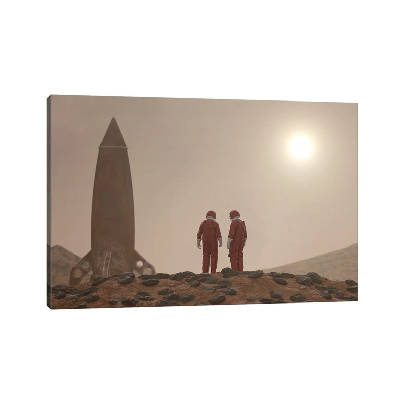 Two Astronauts On The Surface Of Mars by Mike Kiev - Wrapped Canvas Print, 30.48 cm H x 45.72 cm W
