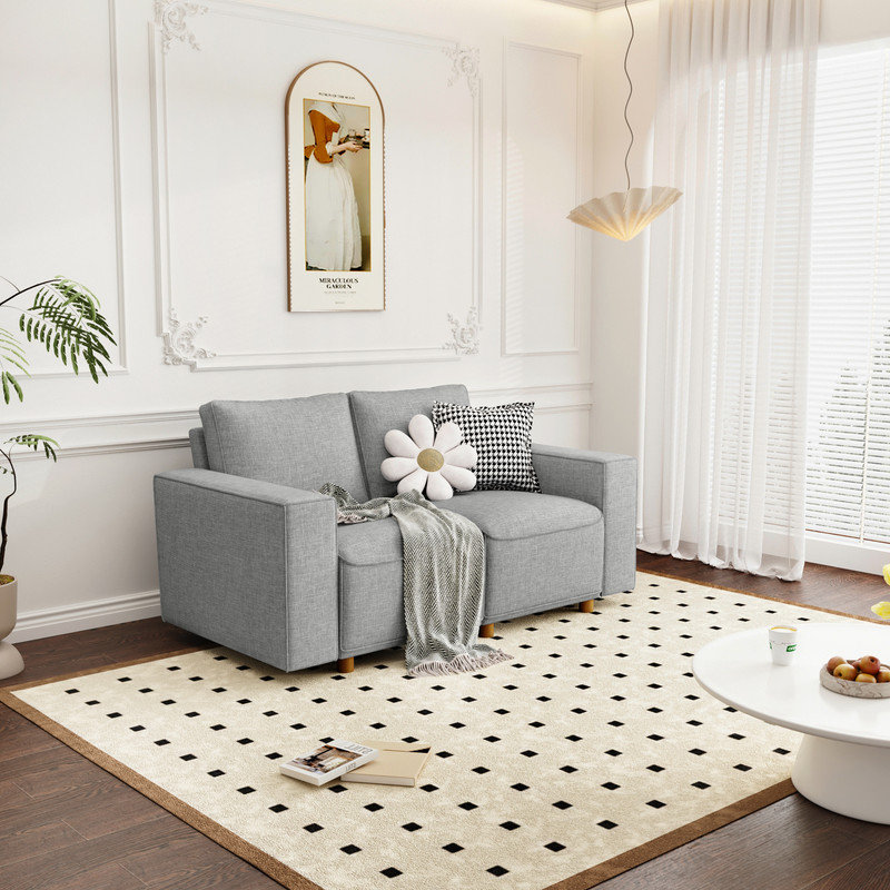 Canapé modulaire à accoudoirs carrés 67,5 po Kagamil CAL117, Mélange de lin gris foncé