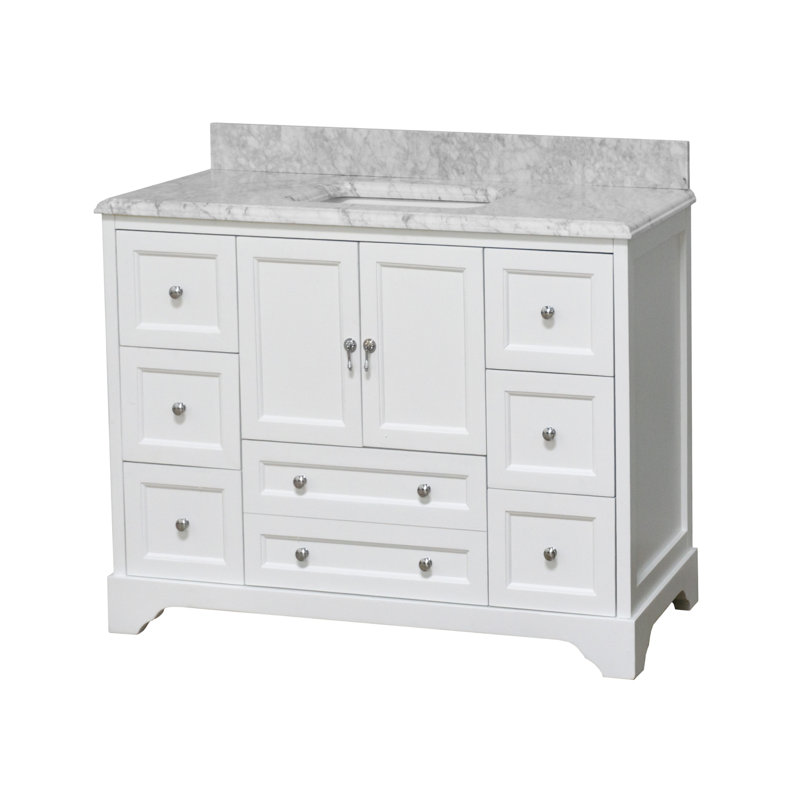 Tilford 48" Single Bathroom Vanity Set with White Cabinet and Carrara Marble Countertop, White