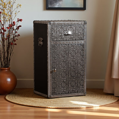 Klemperer Accent Cabinet, 1-Cabinets, 1-drawer, Silver/Grey 28.00'' H X 16.10'' W X 13.65'' D