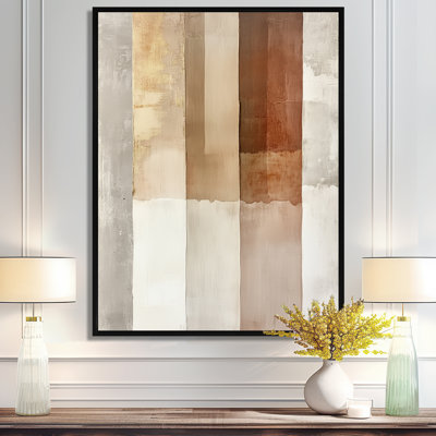 Art mural beige rayé, toile minimaliste brune, motif brun minimal en stipres beiges