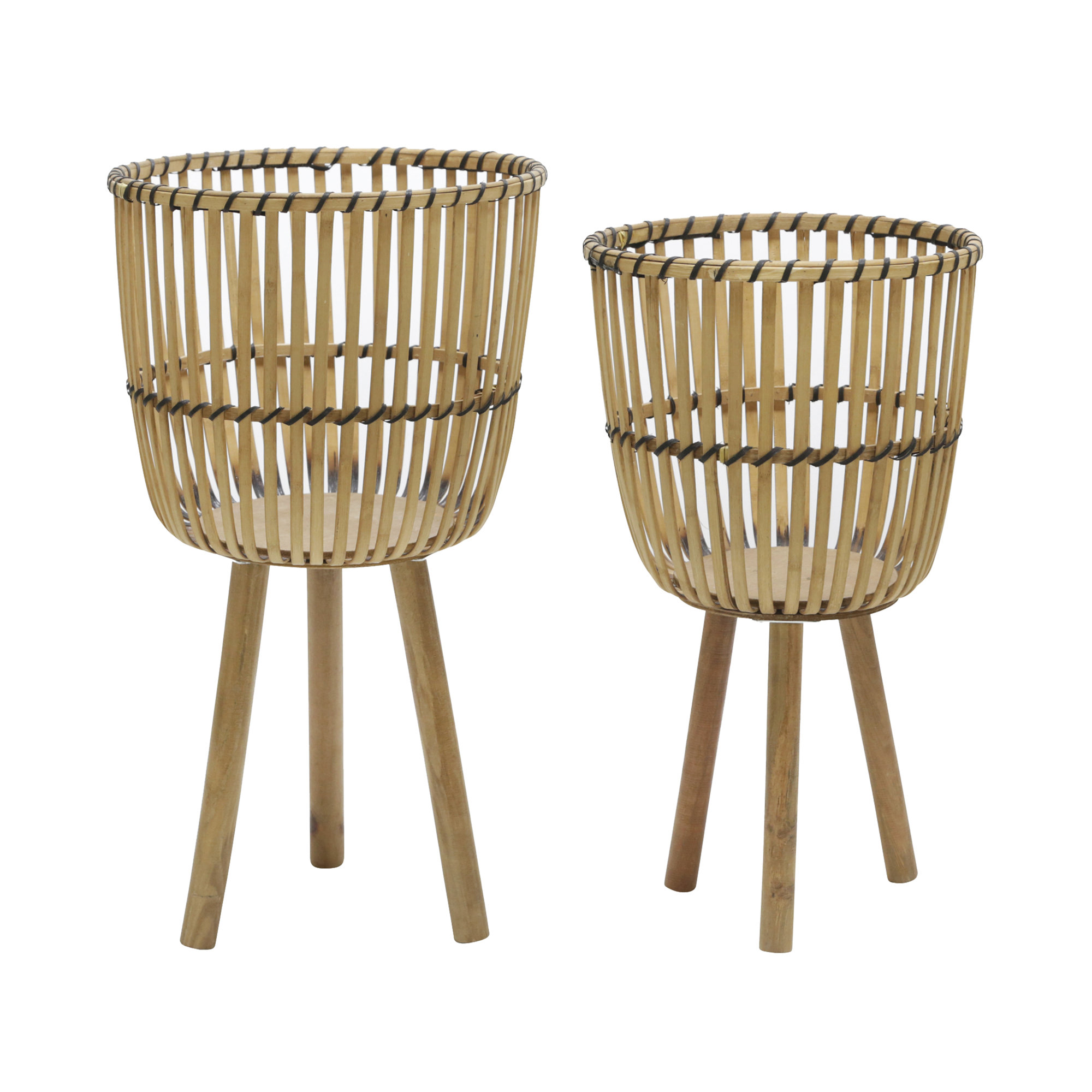 Wicker Modern Boho Bamboo Planter Set, 26" H x 15" W x 15" D, Set of 2, Light Natural