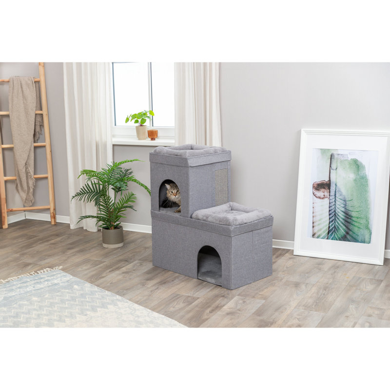 Ensemble de maison pour chat empilable 3 places, maison de chat avec patin à griffer, cachette pour chat pliable, 2 étages