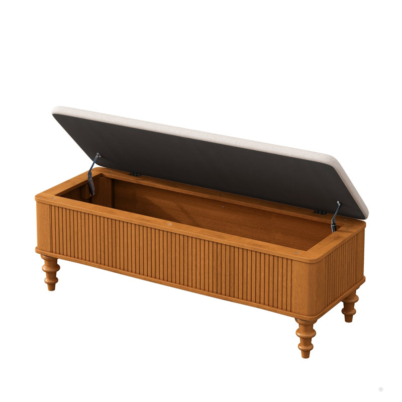 Banc de repose-pieds multifonctionnel avec siège en lin, pieds durables et espace de rangement, Naturel