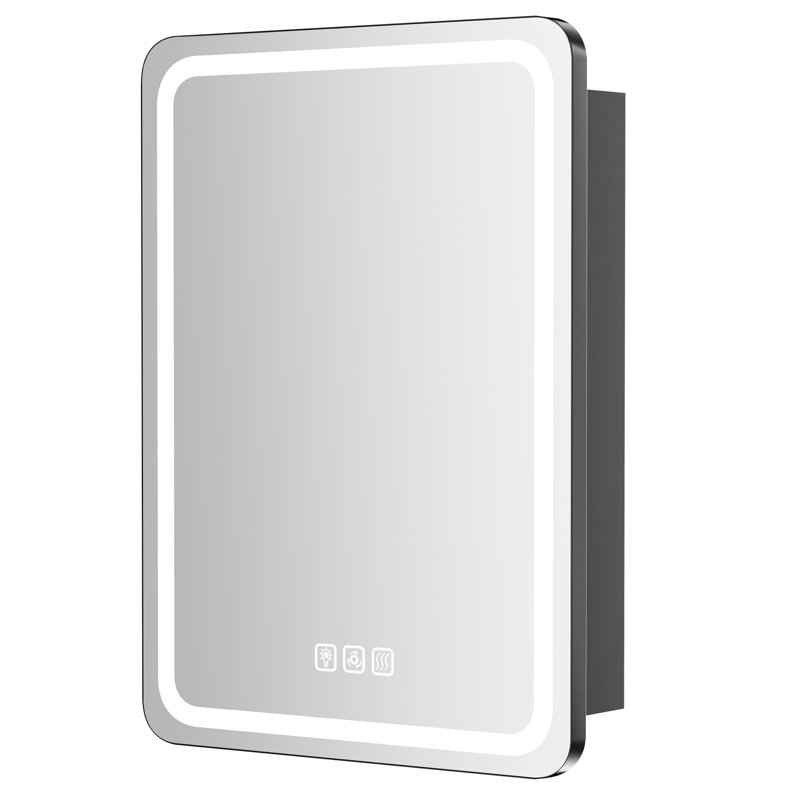 Armoire à pharmacie rectangulaire en fer l 20 po x H 28 po avec miroir, lumières à intensité variable, désembueur, prise et USB