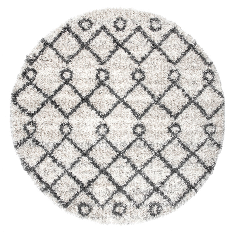 Bibb Geometric Ivory Area Rug, Round 5'