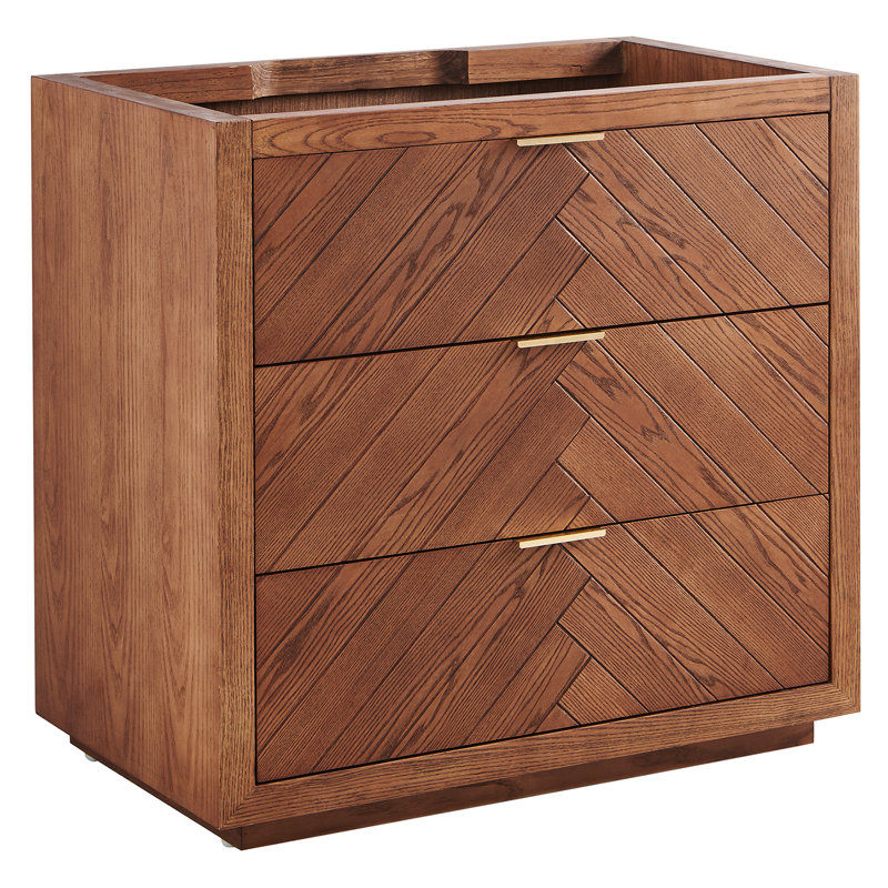 Meuble-lavabo simple autoportant à grain de bois 36 po avec plateau en quartz blanc pur Atilia, 36" W