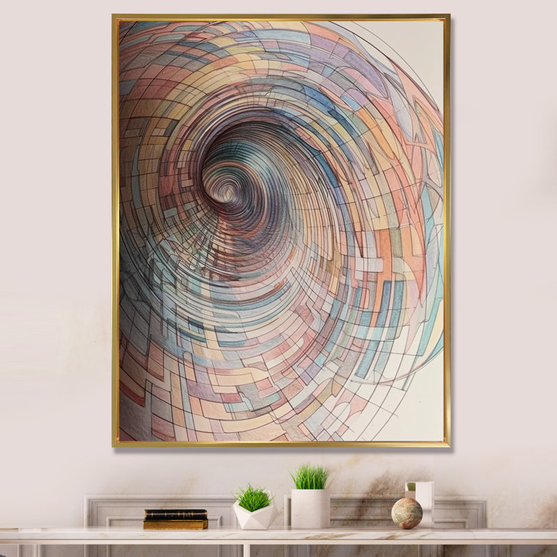 «Whirling Spiral In Faded Retro Colors», reproduction d'art sur toile géométrique moderne, H 44 po x l 34 po x P 1,5 po