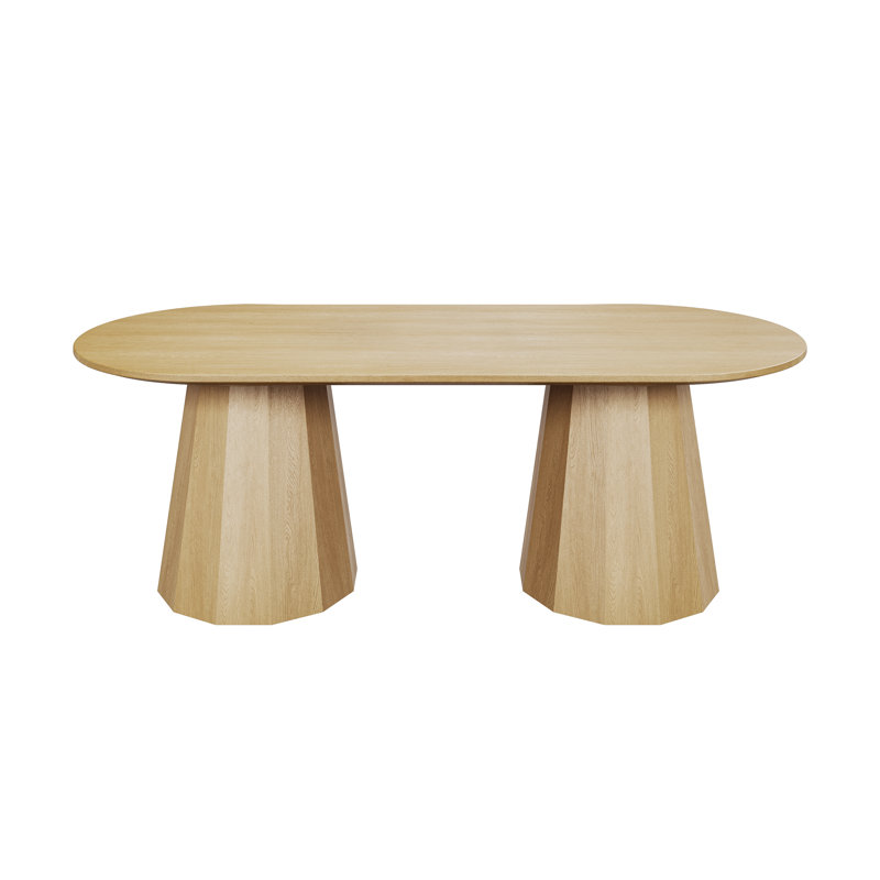 Hartline 86" Double Pedestal Solid Wood Dining Table, Oak
